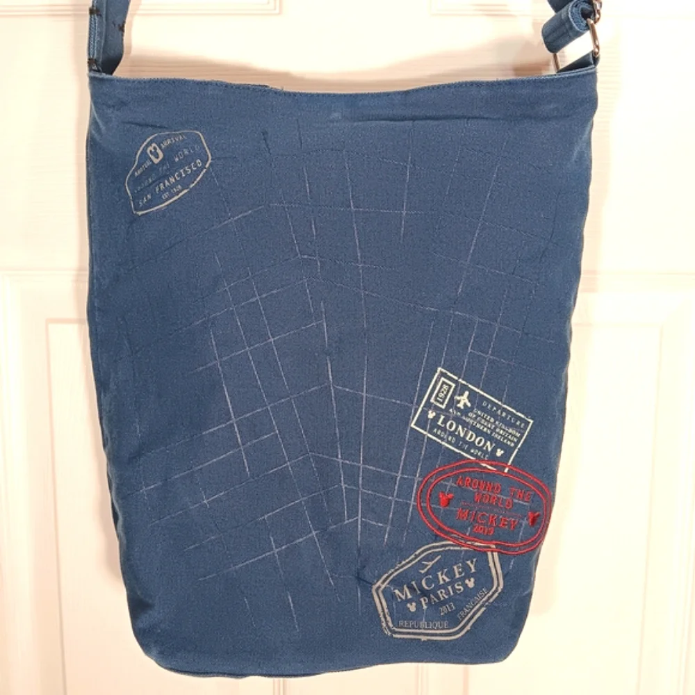 Mickey Mouse Disney Blue Crossbody Canvas Travel Bag - Picture 3 of 14